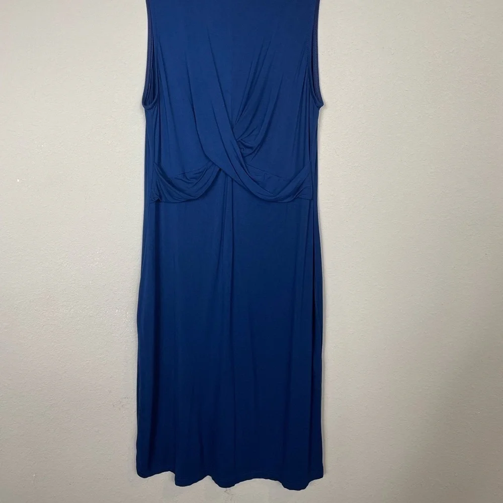 Everly Sleeveless mock neck twist front rayon navy fitted bodycon dress sz S EUC - Picture 2 of 7